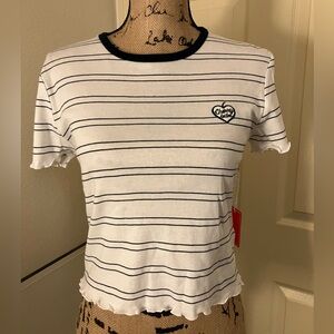 Forever 21 F21 cropped White Striped T-Shirt cherry babe cute summer large L